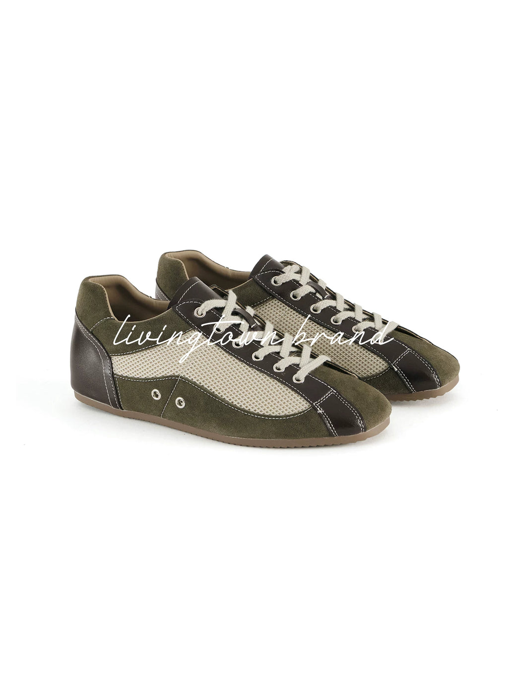 LIVINGTOWN Versatile Round Head Lace-up Color-matching Striped Casual Shoes