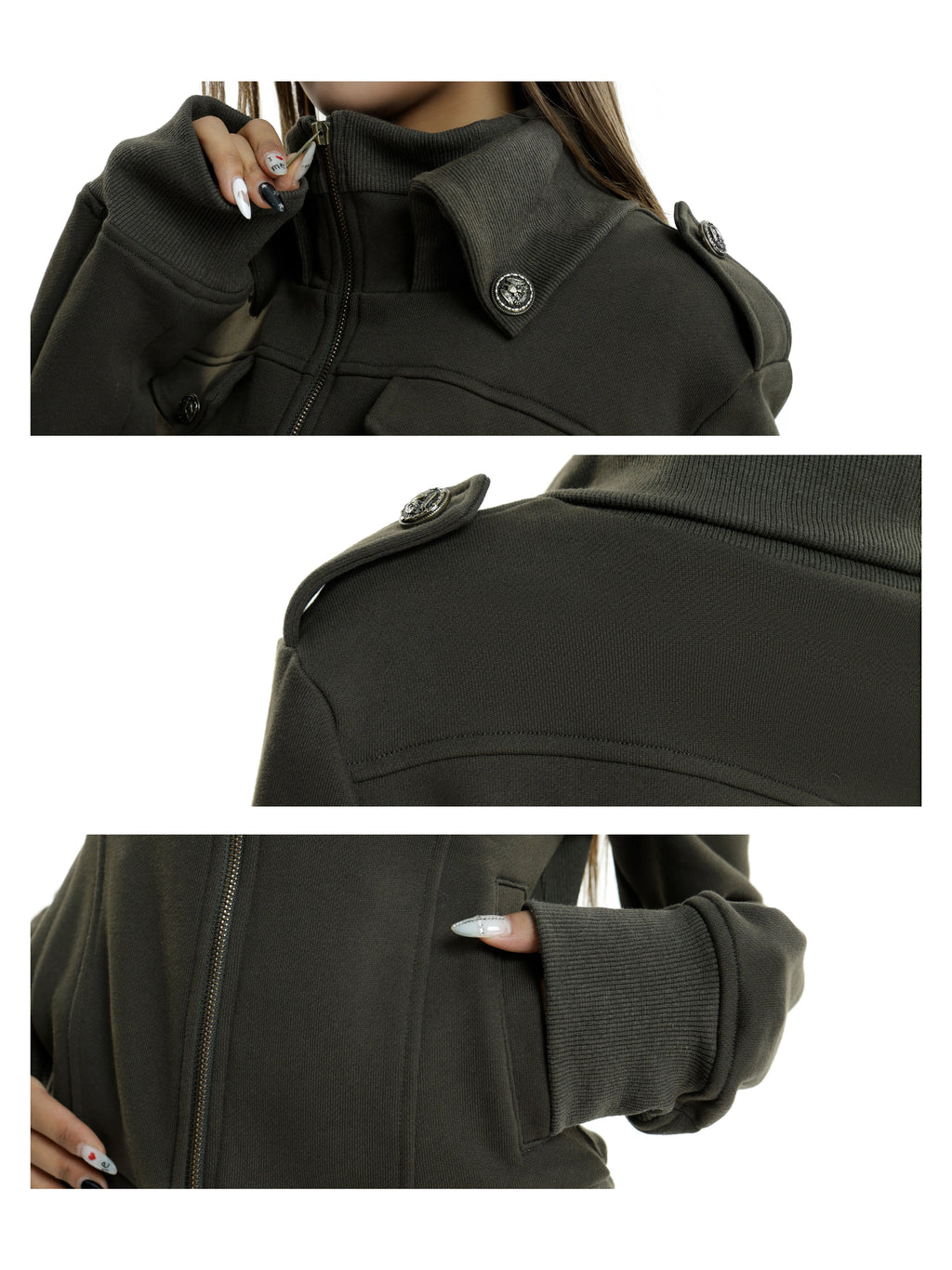 Audwyn Vintage Stand-Up Collar Terry Cotton Slim-Fit Waist Jacket