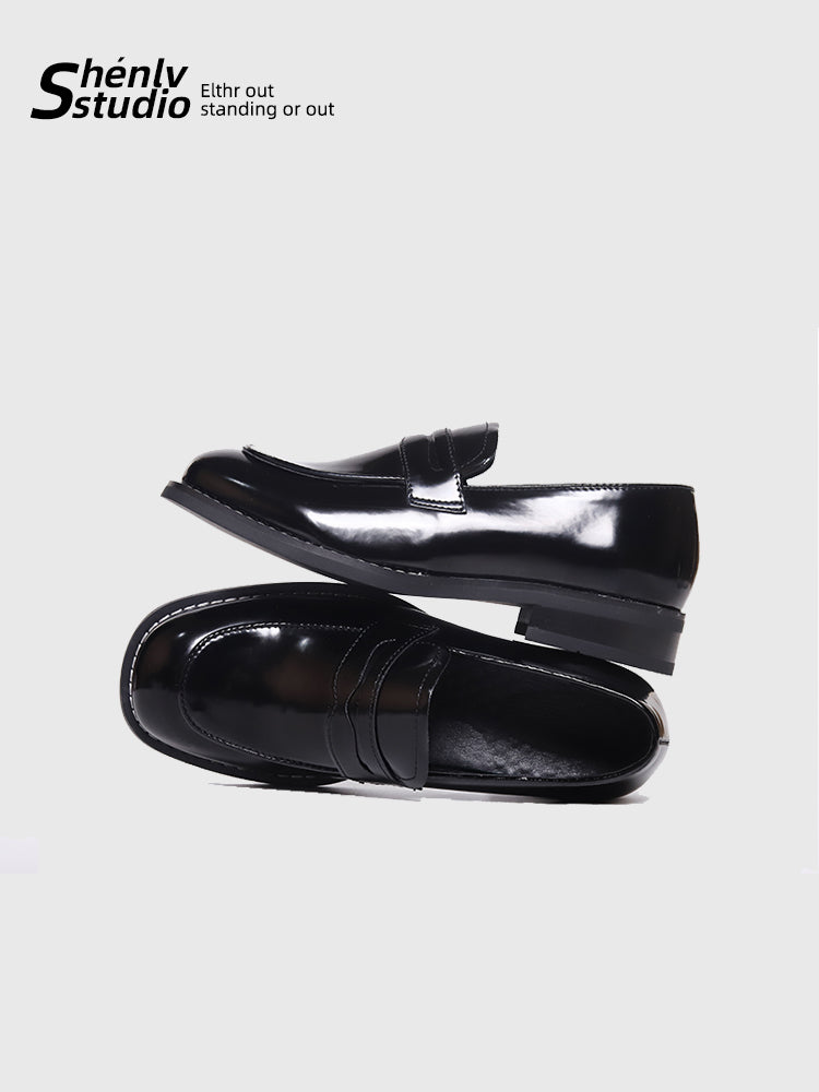 SHENLV STUDIO Minimalist Open Round Head Leather Shoes