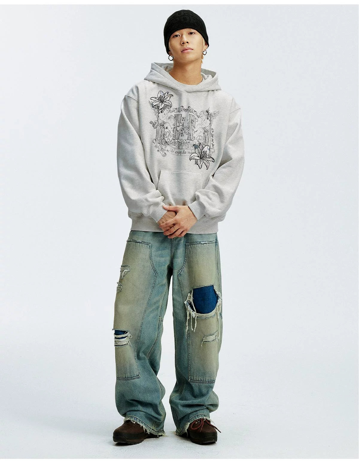 MEDM Symmetrical Angel Printed Casual Hooded Sweater