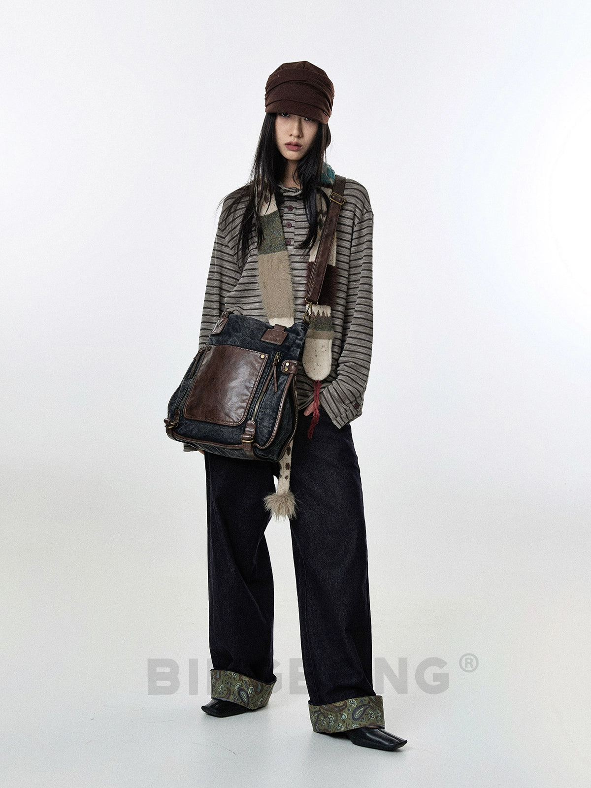 BINGBONG Retro Shoulder Tote Bag Dual-purpose Portable Messenger Bag