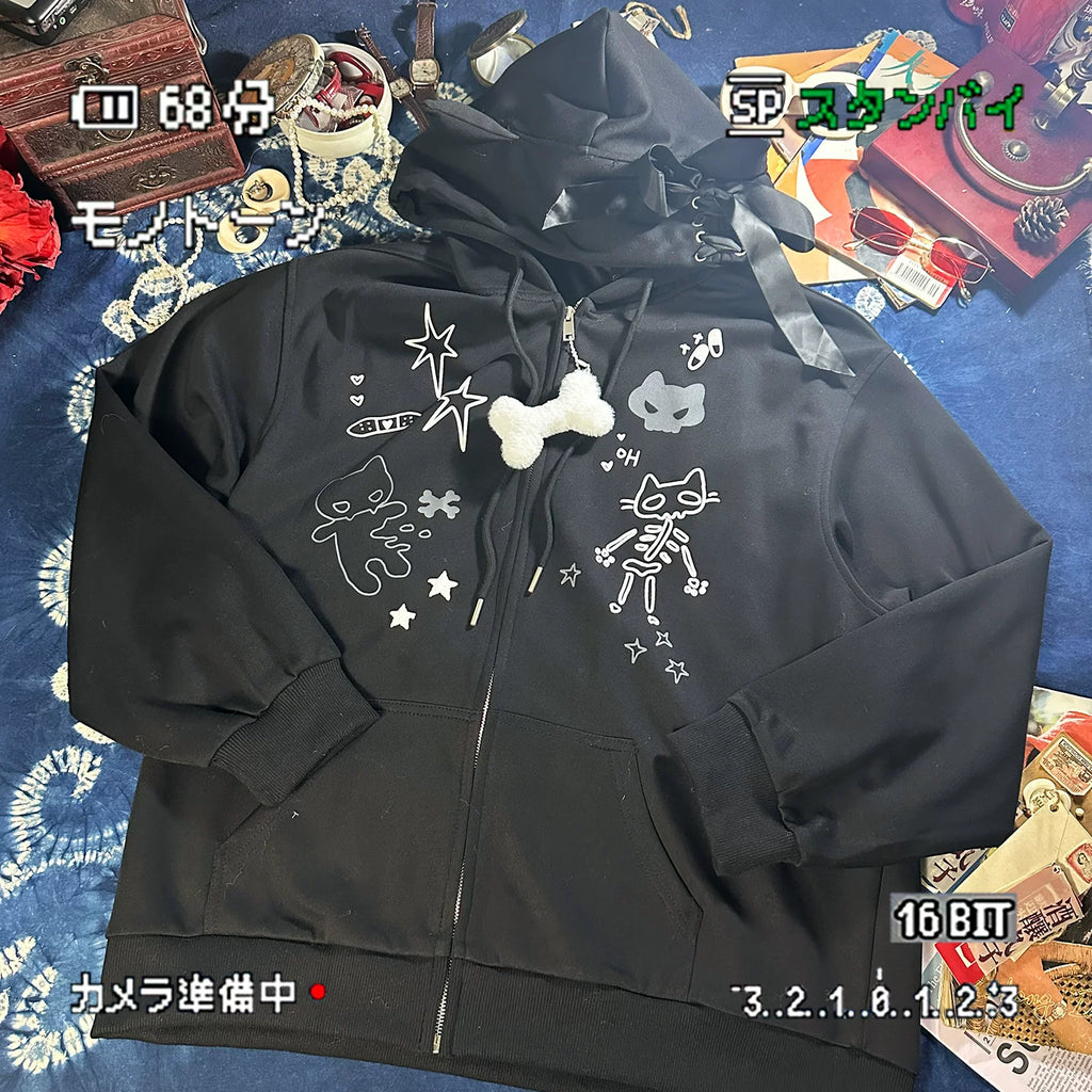ALOHA Pendant Cat Ear Hooded Fleece Couple Coat