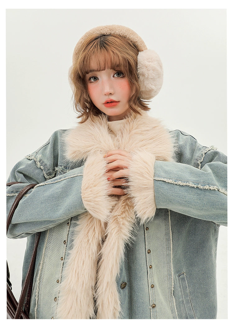 Girlyhalo Vintage Plush Denim Jacket