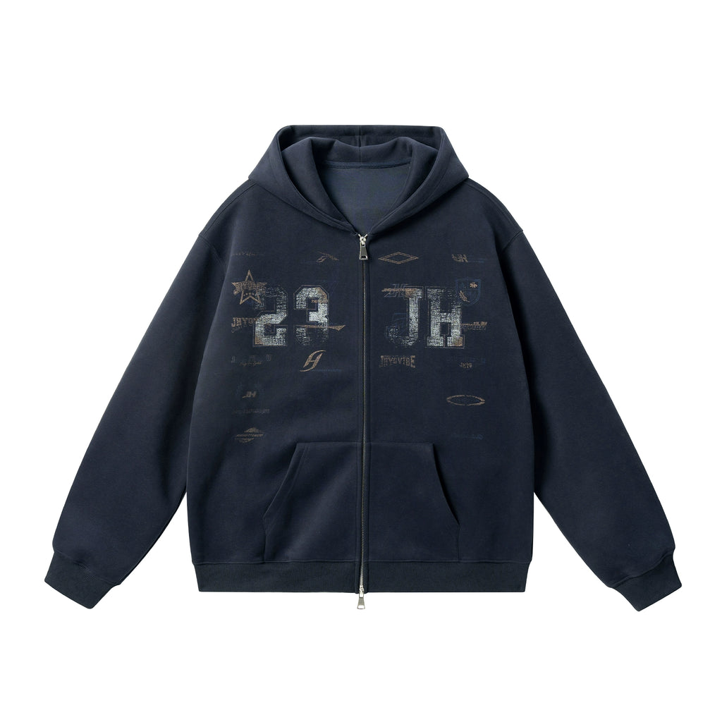 JHYQ Retro Letter Print Hooded Cardigan