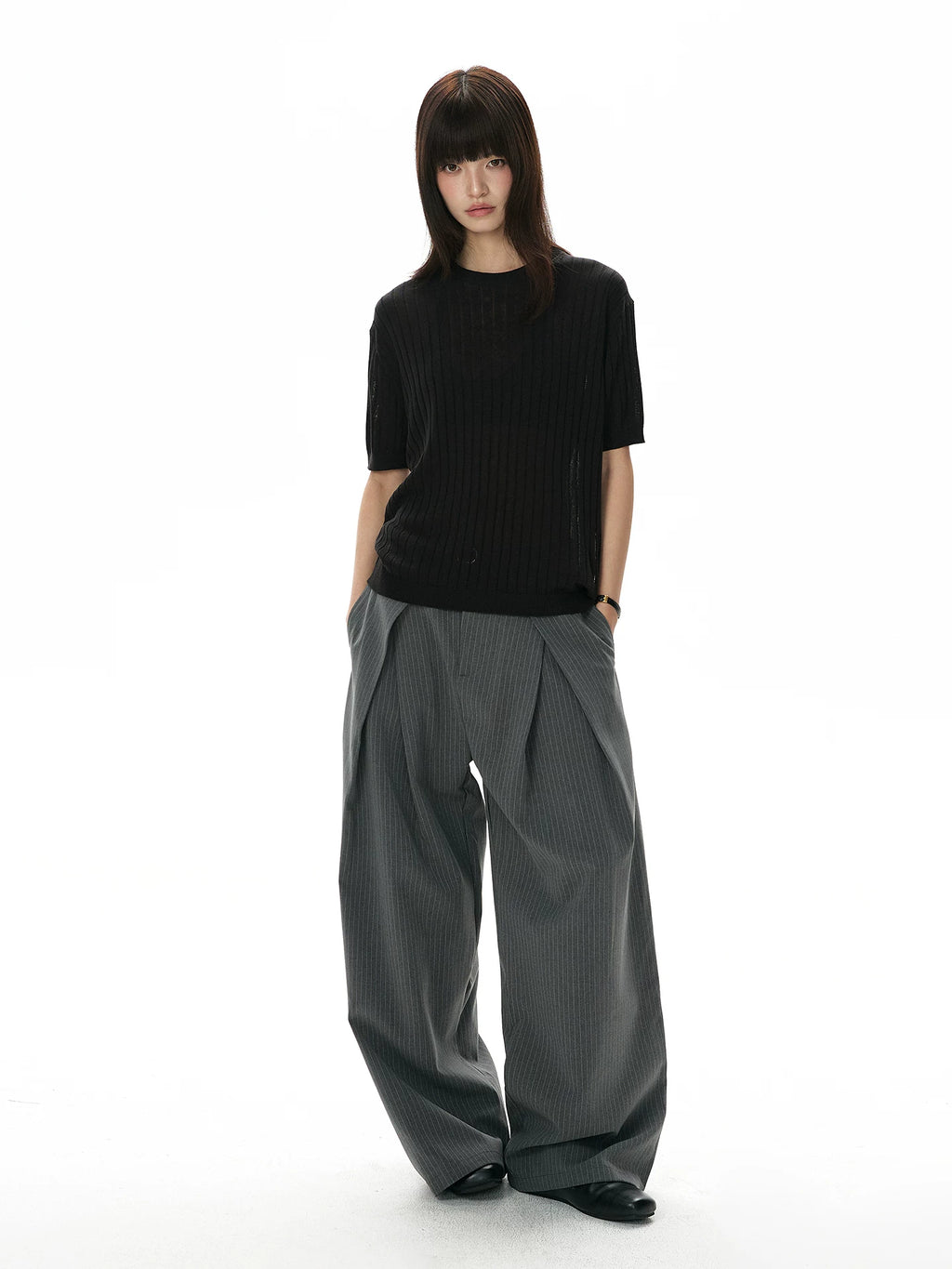 A PUEE Retro Pleated Striped Slacks