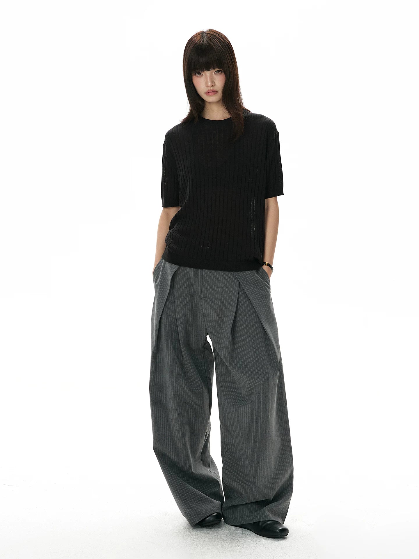 A PUEE Retro Pleated Striped Slacks
