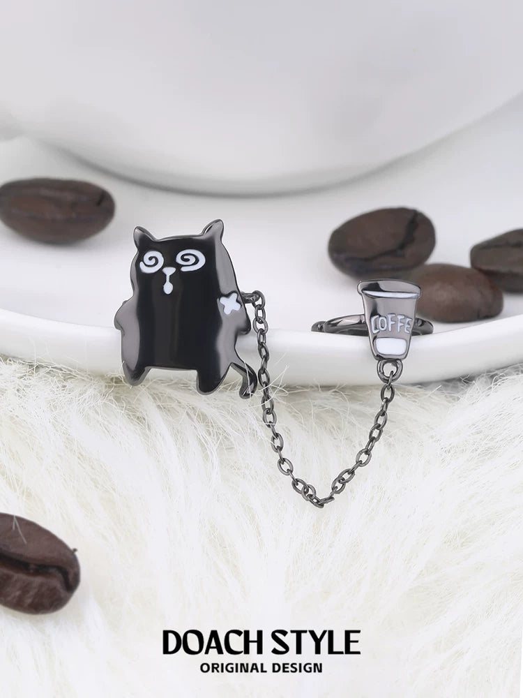 DOACH Extended Life Coffee Cat Ear Bone Clip Chain Earrings