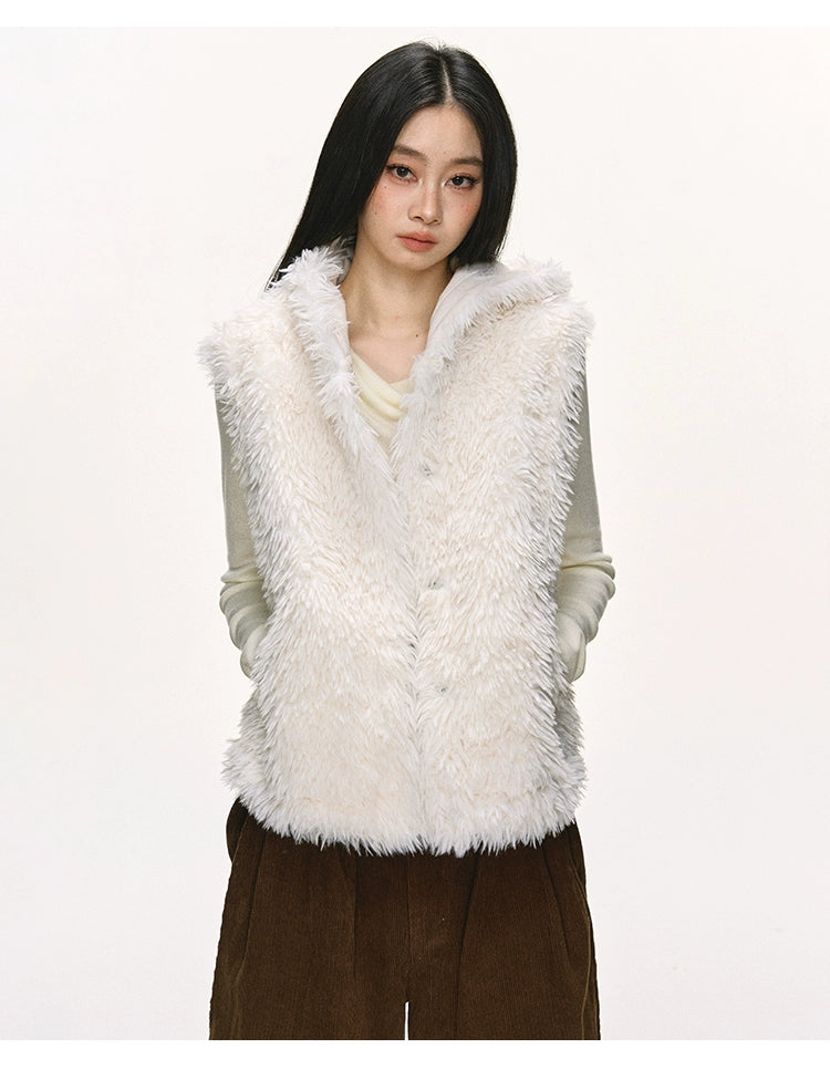 Anna Aneae Bear Ears Cute Hooded Short Fluffy Vest