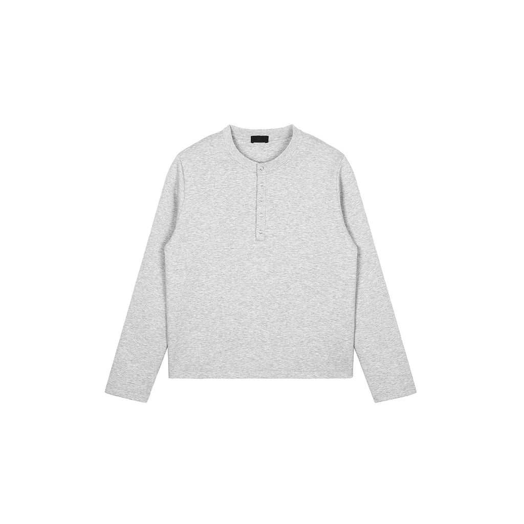PLUS NO LOGO 370g Breathable Cloud Cotton Henley Long-Sleeve Tee