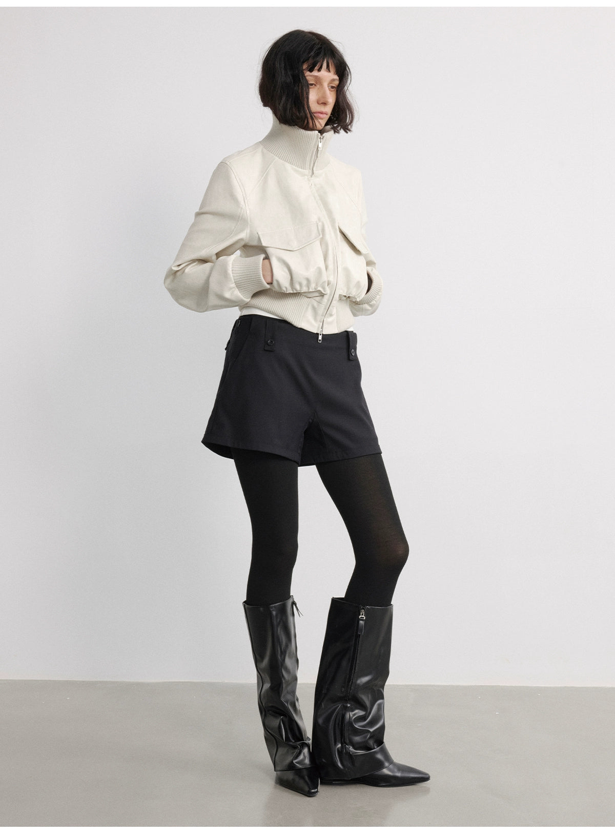 JCAESAR WOMEN Pleated Short Leather Jacket