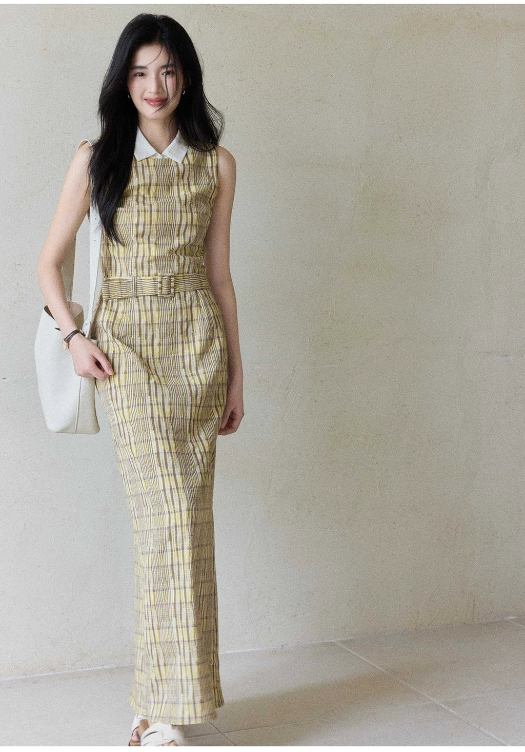 TYANG Plaid Lapel Temperament Sleeveless Dress