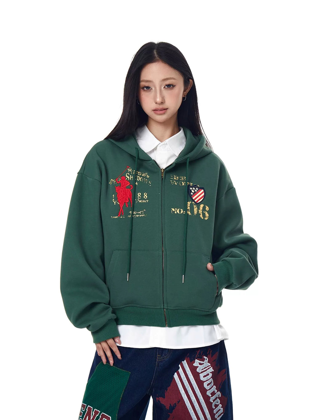 BLACKLISTS Vintage Alphabet Print Embroidered Sweater Jacket