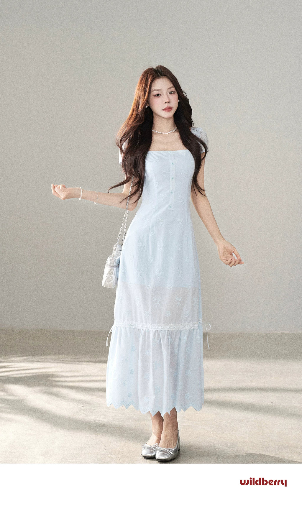 Wildberry Square Neck Korean Temperament Long Skirt