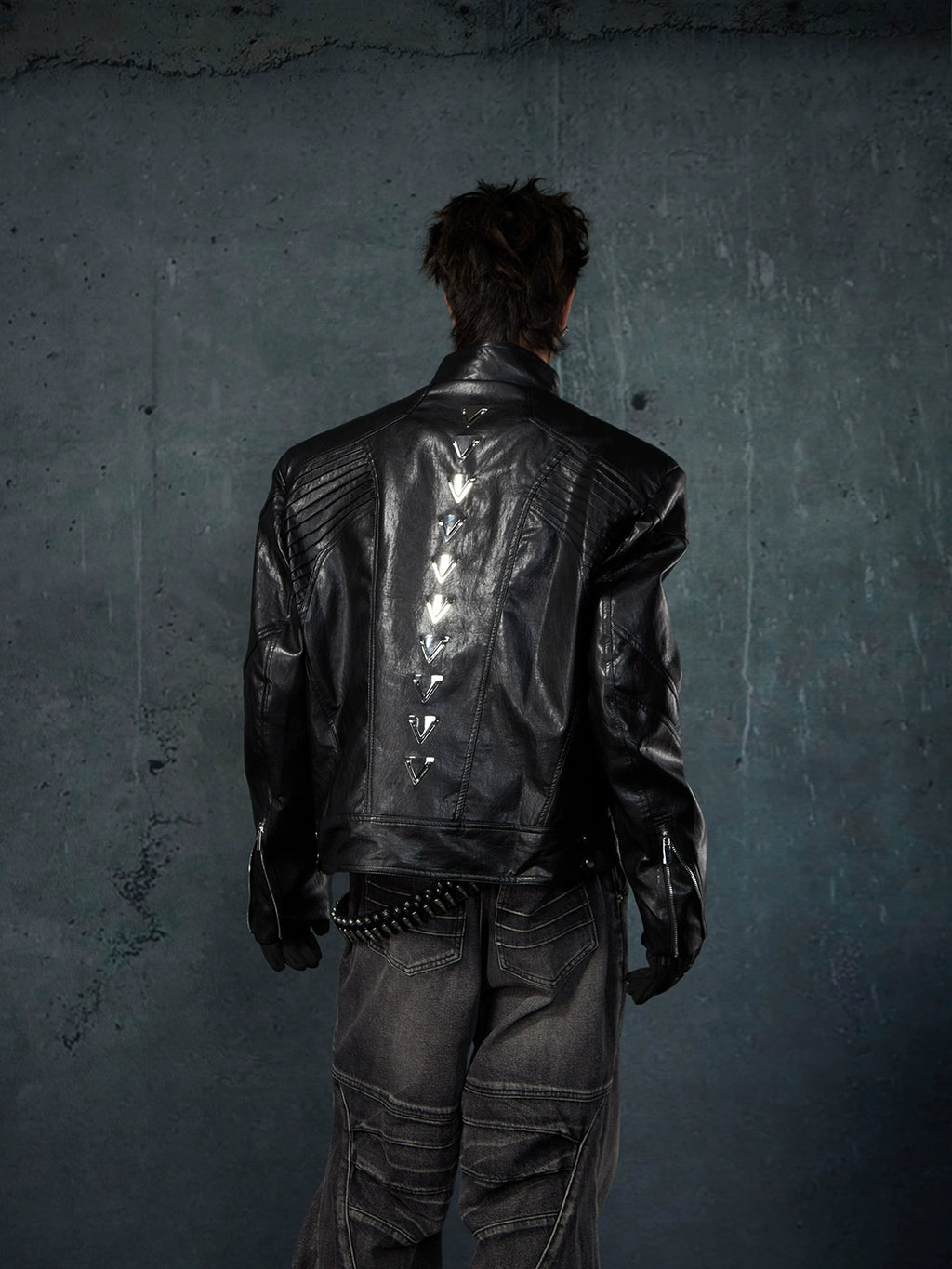 NUndefined Leather Jacket Stand-up Collar Motorcycle Jacket Zipper Jacket