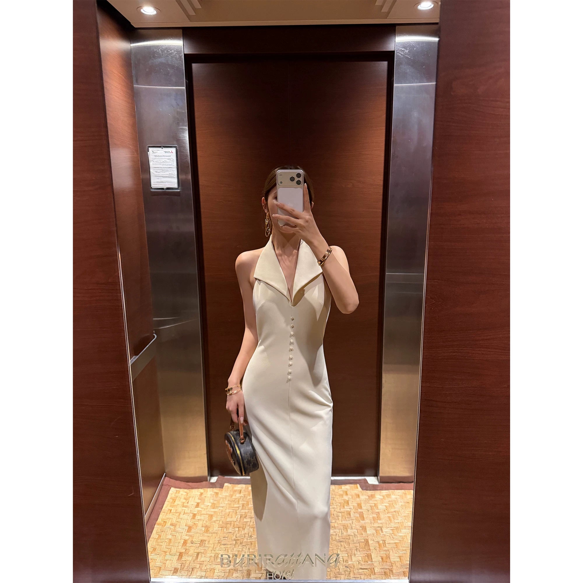 NEVA HU Halter Collar Backless Dress