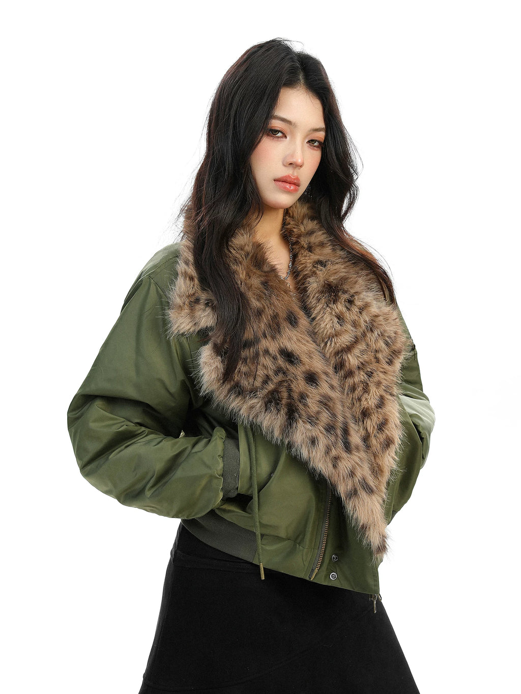 Kenvibe Leopard Print Fur Collar Thickened Loose Short Coat