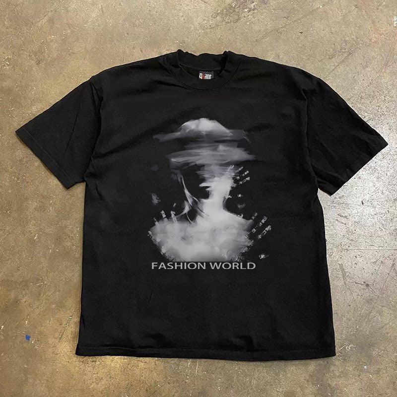 UPUPXIA Ink Portrait Printing Loose Tee