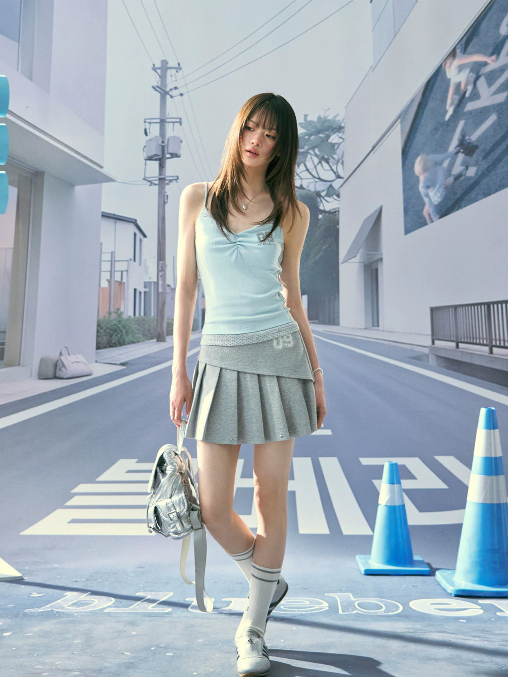 Ablueberry High Waist Pleated Slim Skirt