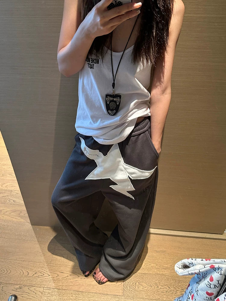 EAHO Star Sticker Elastic Waist Versatile Sweatpants