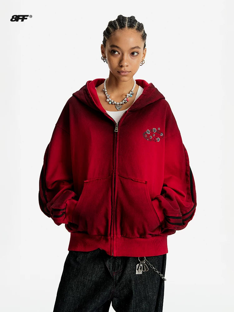 8FF Old Spray-colored Printed Hooded Jacket