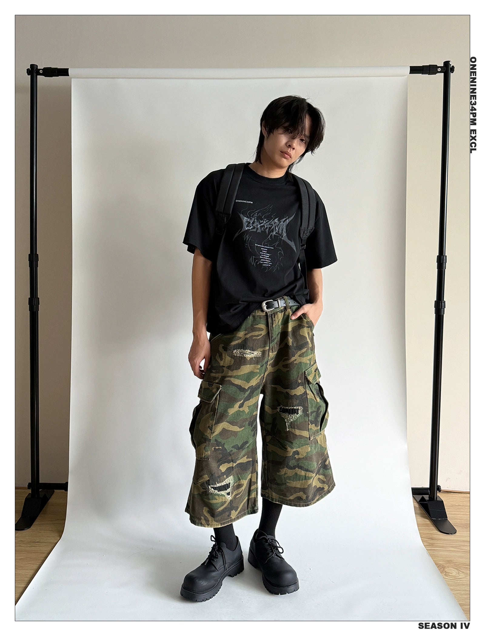 ONENINE34PM Retro Ripped Seven-point Camouflage Overalls