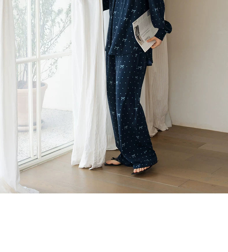 YUENEI Cotton Long-sleeved Trousers Loungewear Pajamas