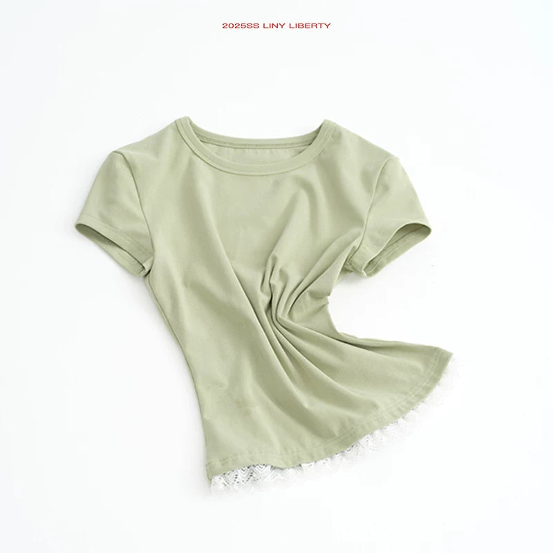 LINY LIBERTY Simple Front Shoulder Slim Tee