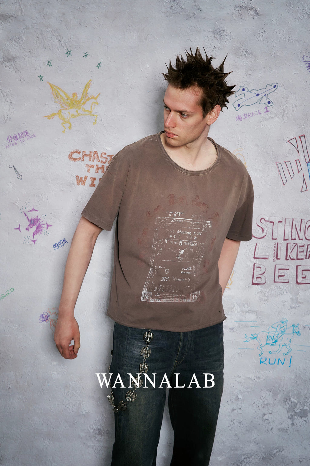 WANNA LAB Ticket Printing Dirty Dye Destruction Tee
