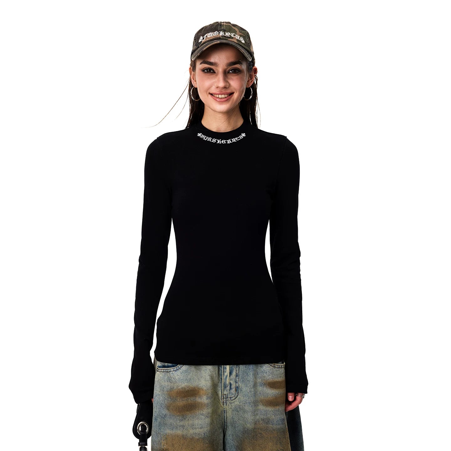 0123Start Front Shoulder Slim Embroidery Slim Long Sleeves