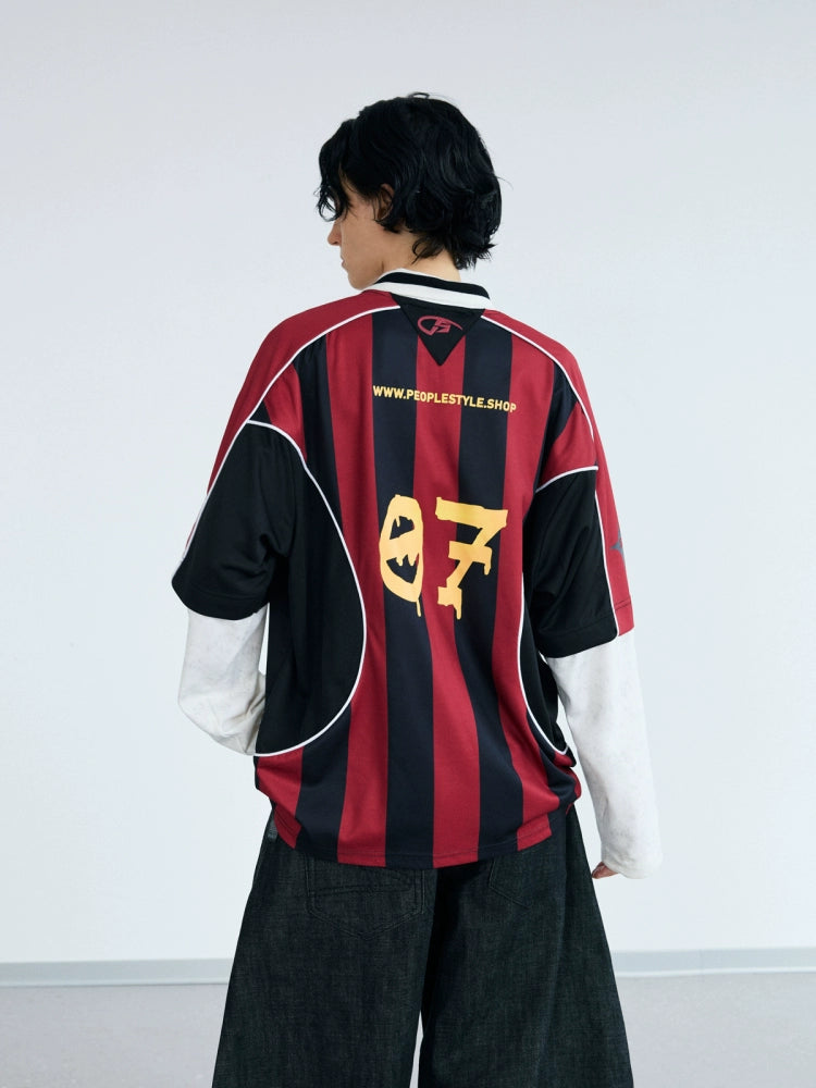 PEOPLESTYLE Fake Two-piece Color Matching Racing Quick-drying Tee