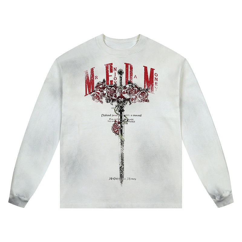 MEDM Rose and Sword Wash Vintage Long Sleeve
