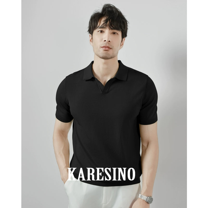 KARESINO Casual Lapel Knitted Polo Shirt