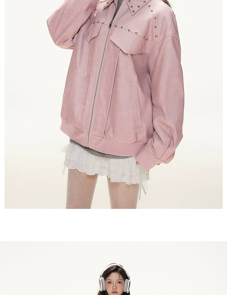 IMONE Vintage Loose Skinny Lapel PU Leather Jacket