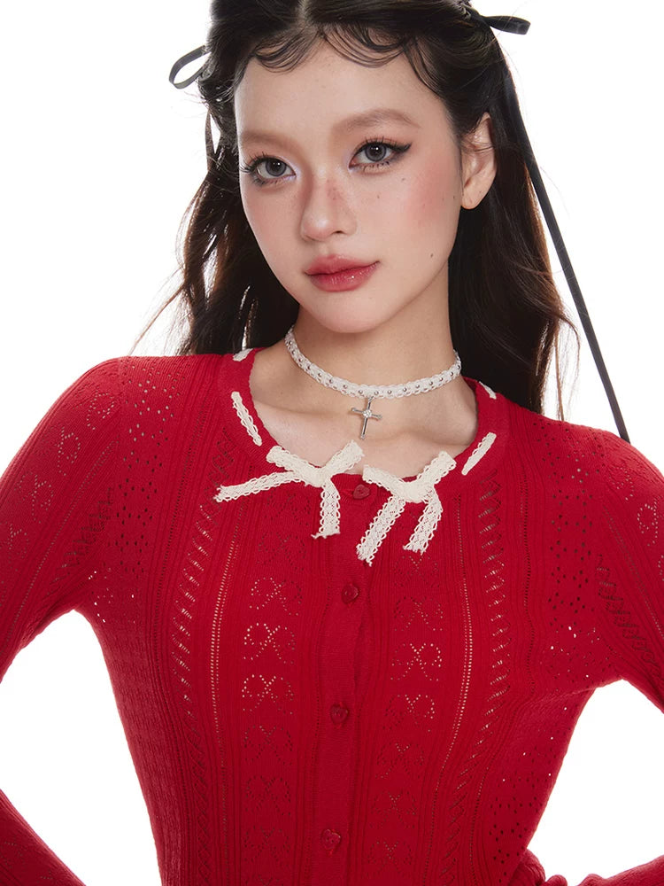 Imone Fungus Edge Bow Short Knitted Long Sleeve