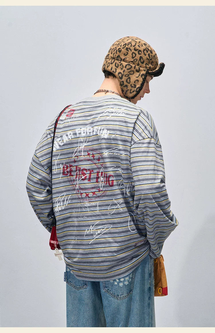 BJHG Striped Graffiti Print Knitted Sweater Couple Sweater