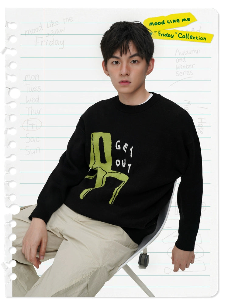 Mood Like Me Chair Print Loose Crew Neck Sweater