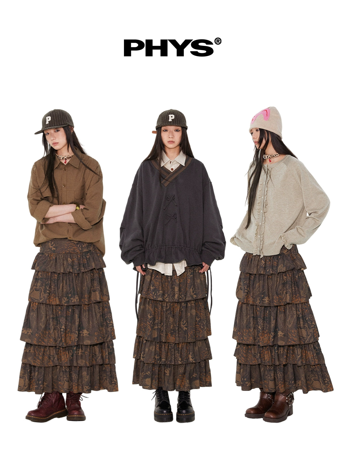 PHYS A-shaped Silhouette Light and Thin Hand-painted Long Skirt