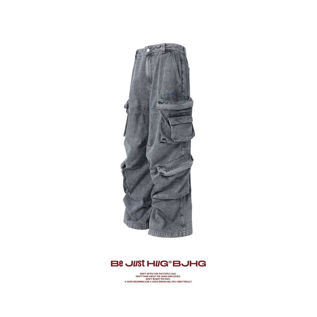 BJHG Retro Cow Loose Denim Overalls