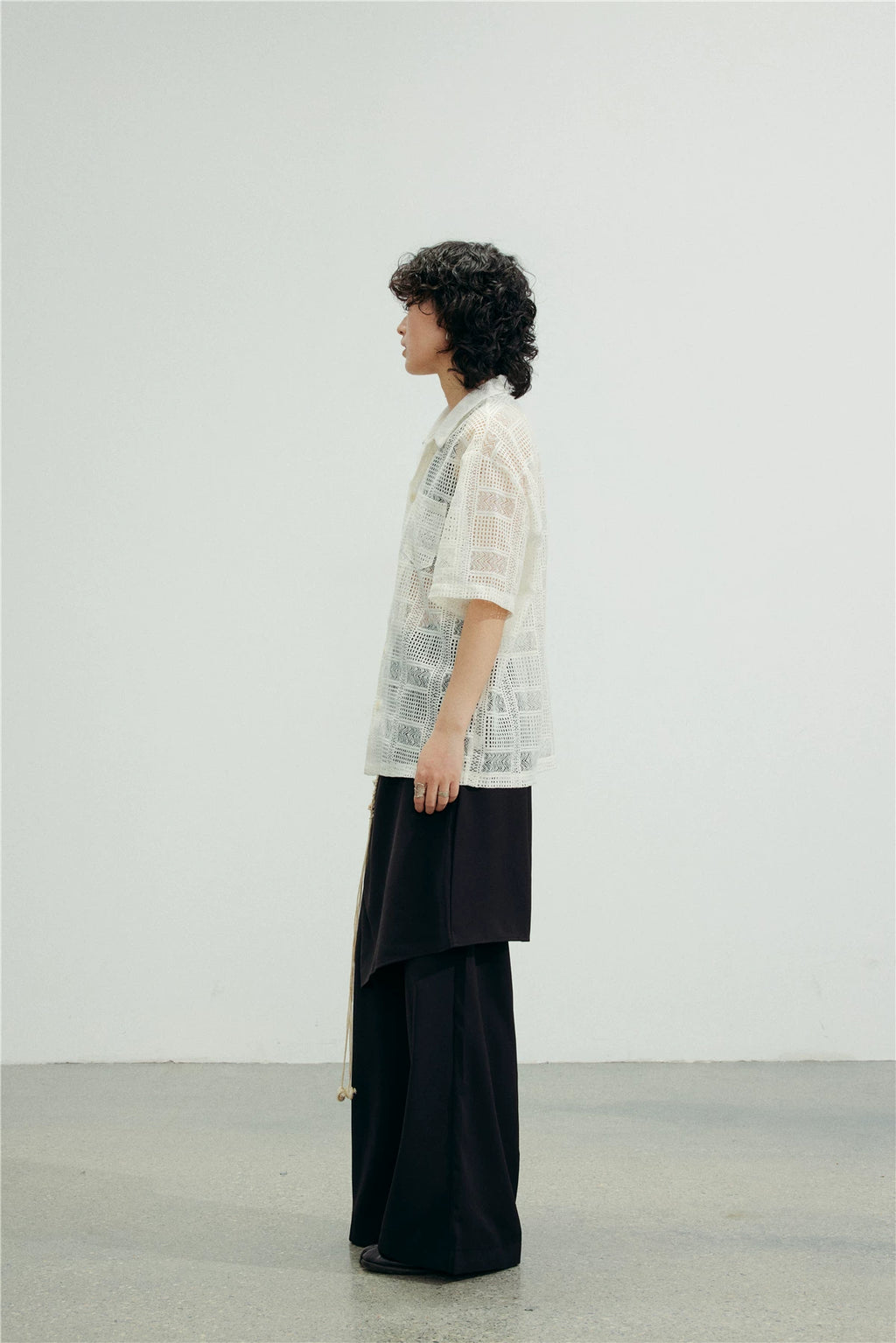 SUNYVONNE Hollow-out Sheer Casual Short-sleeve Shirt