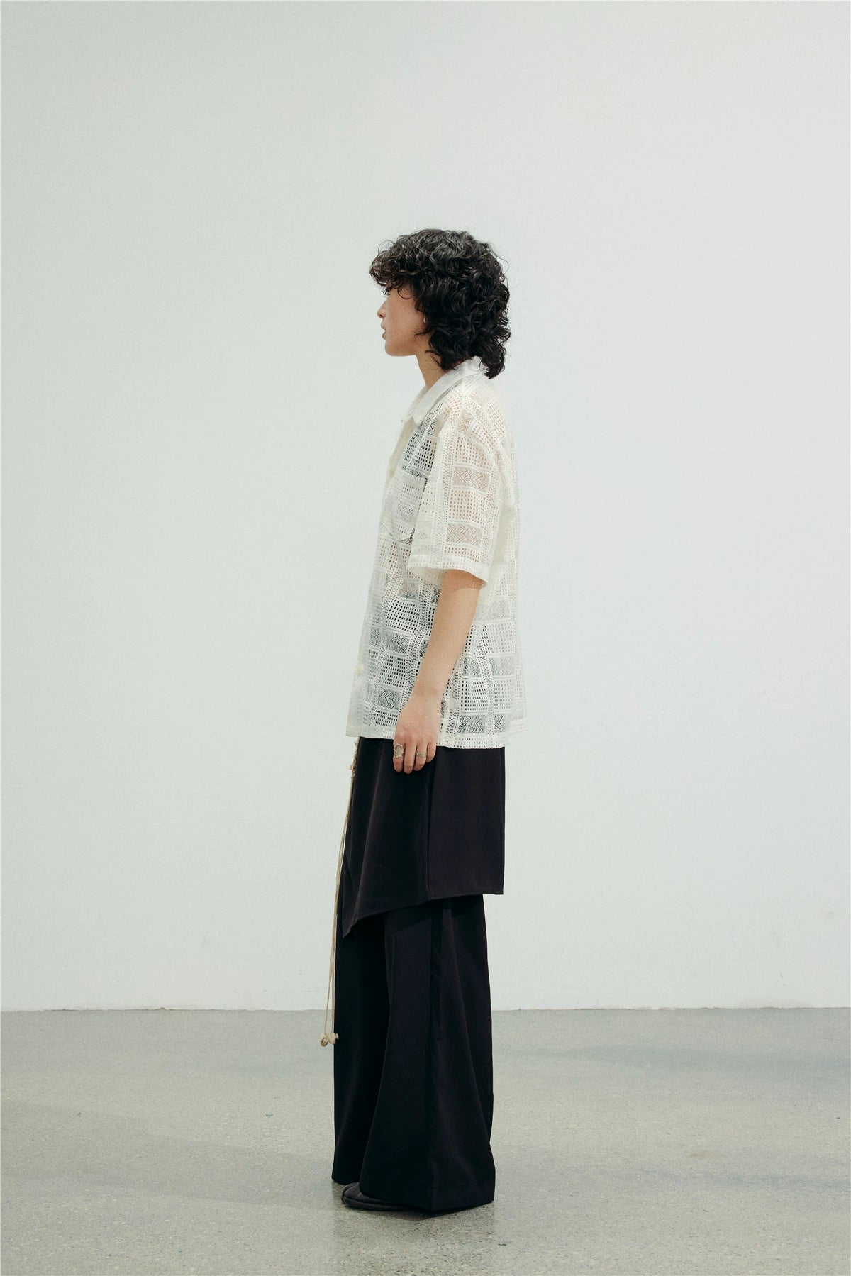SUNYVONNE Hollow-out Sheer Casual Short-sleeve Shirt