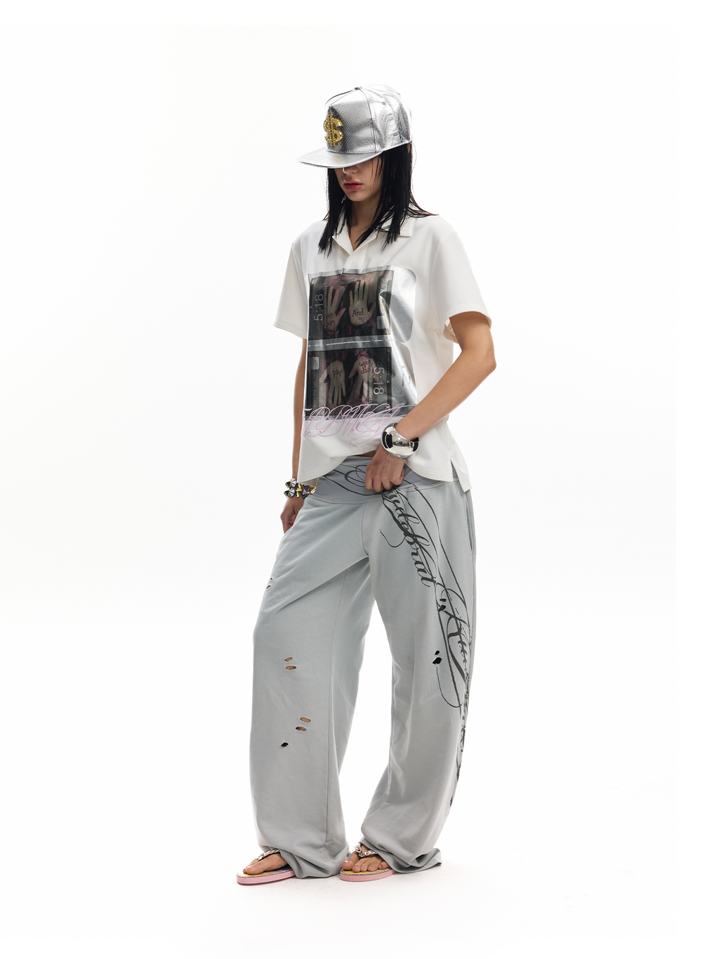 No E Mosen Liquid Metal Hot Silver Lapel Tee