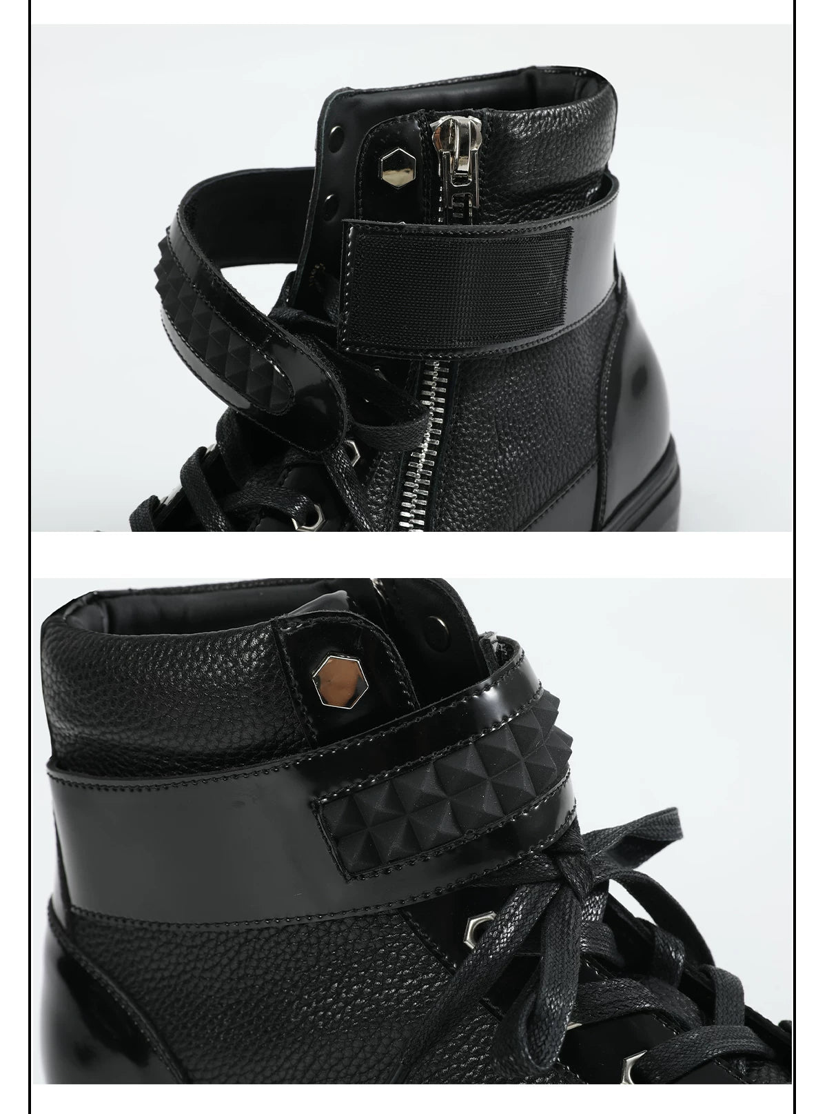 NoEmosen Velcro Patent Leather and Lychee Pattern High-top Board Shoes