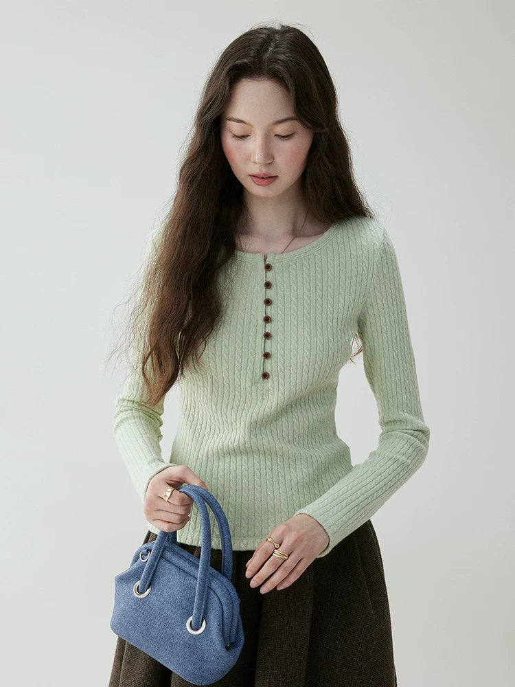VOOE Henry Neck Twist Twist Bottom Long Sleeve