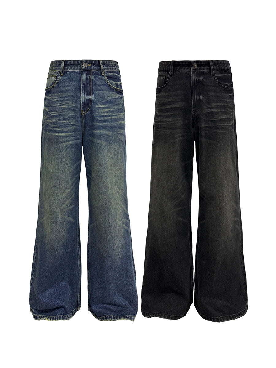 JCAESAR Messy Water Ripple Straight Jeans