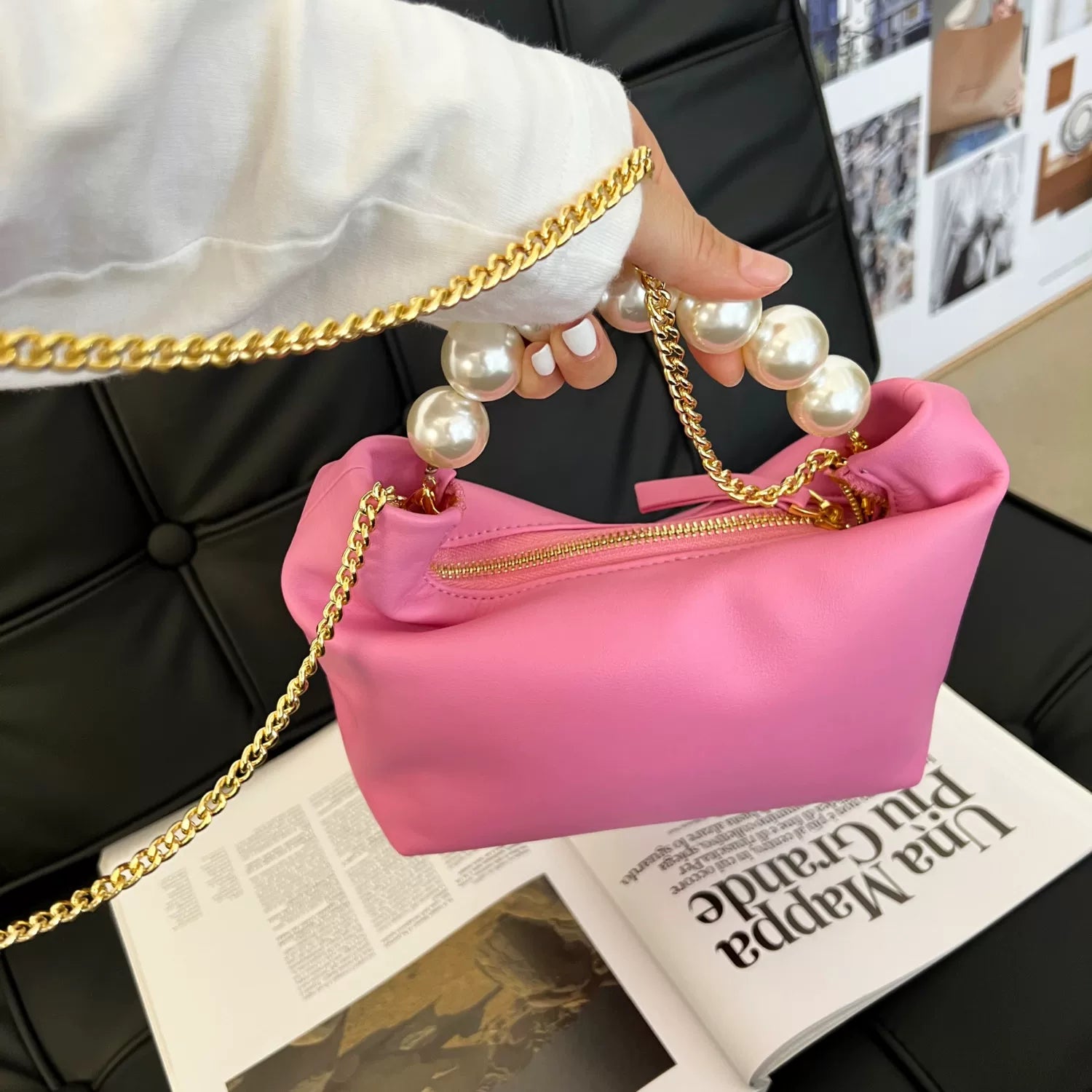 EZRO Retro Pearl Portable Leather Messenger Bag
