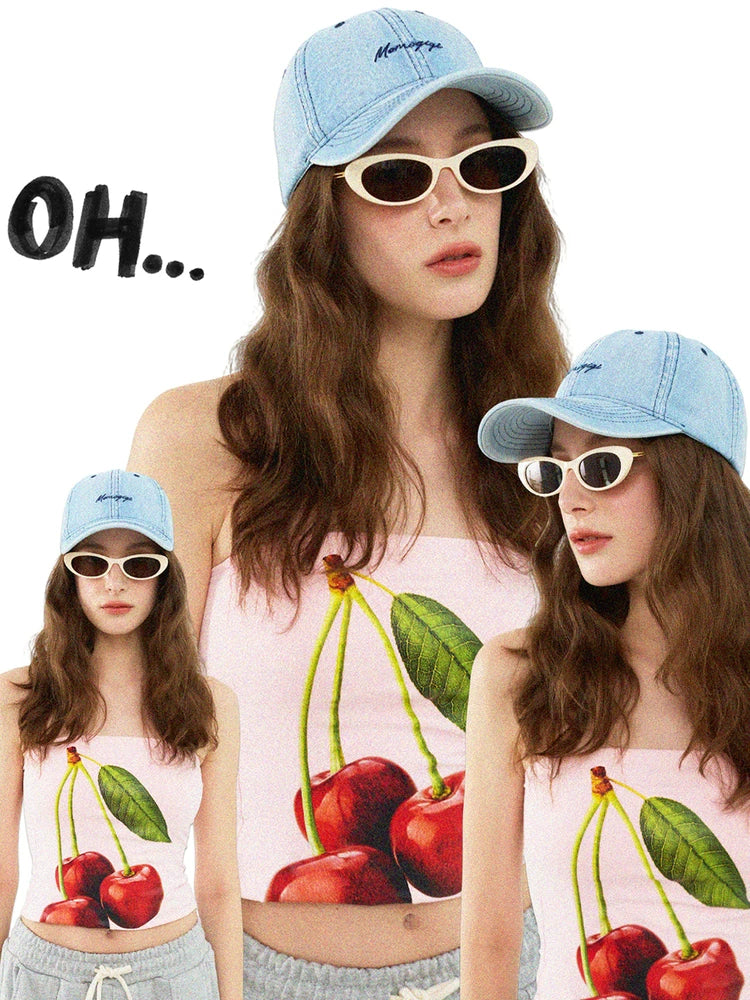 Momogigi Vintage Denim Embroidered Baseball Cap