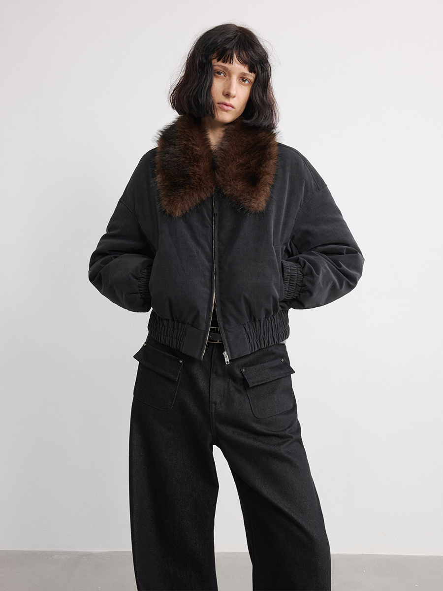 JCAESAR WOMEN Fur Collar Made Old Down Short Jacket