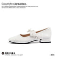 CHRNDXEE Flower Retro Soft Leather Thick Heel Light Mouth Single Shoes
