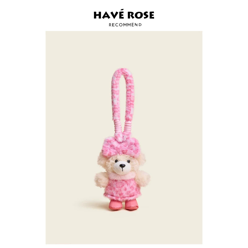 HAVEROSE Leopard Print Bear Pendant Doll Plush Doll