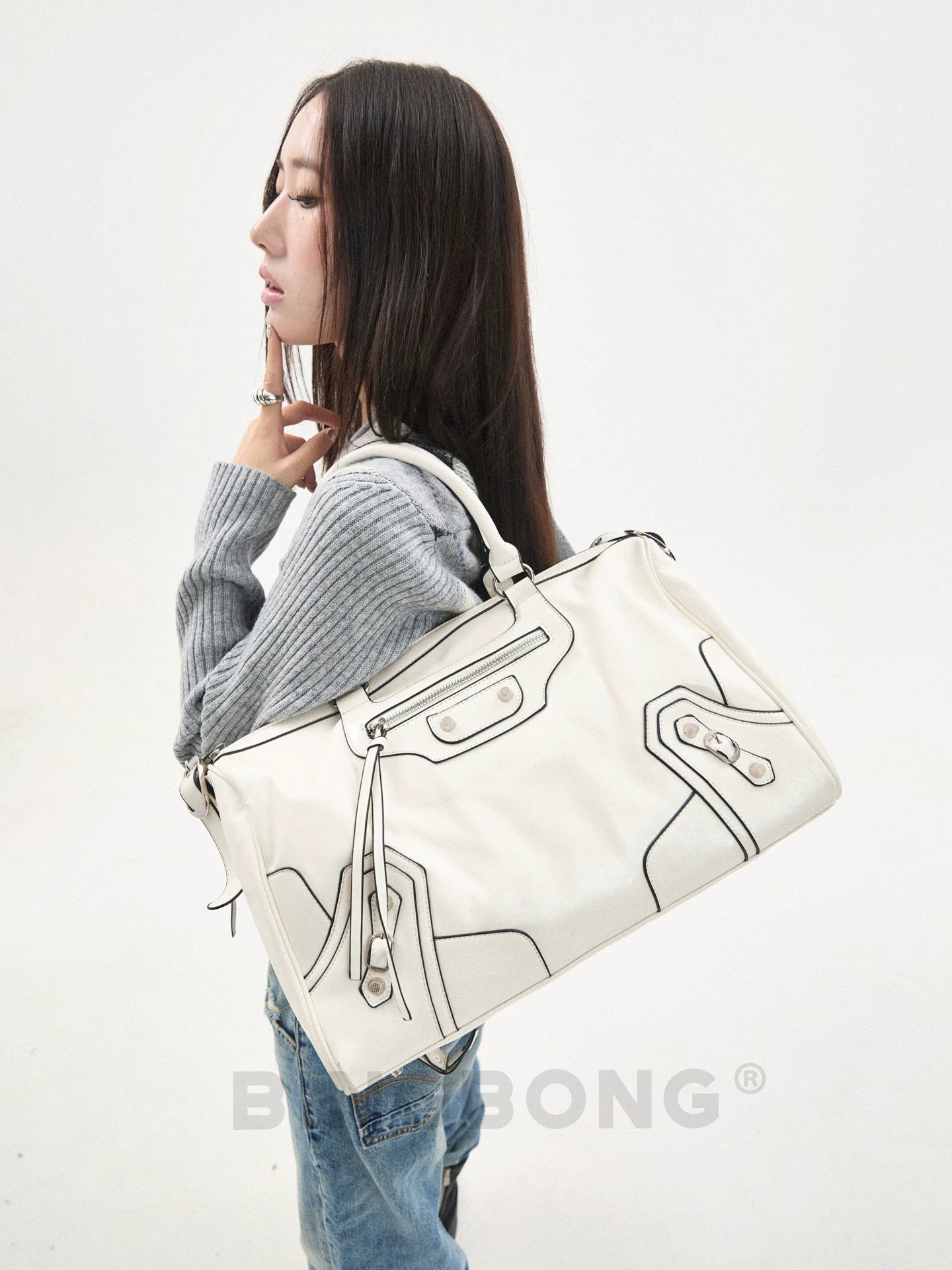 BINGBONG Retro Glossy Large Capacity Messenger Bag